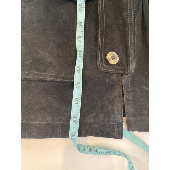 Express Black Vintage 90s Y2K Leather Suede Peplum Parka Jacket Sz XS Zipper - Picture 16 of 16